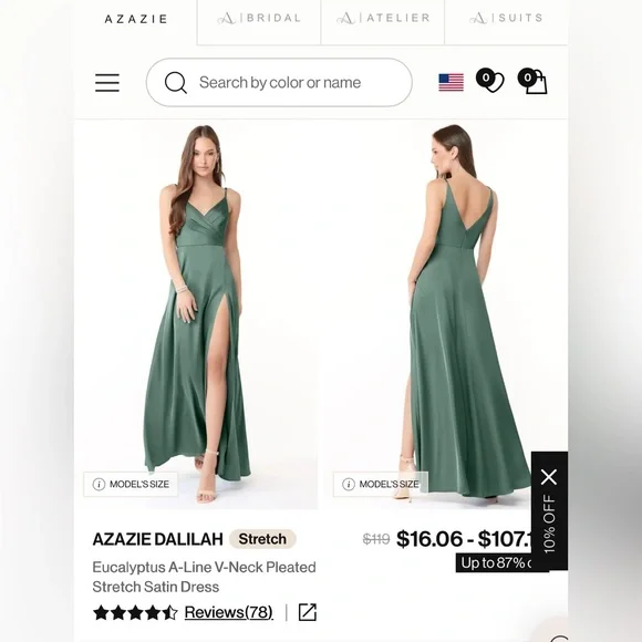 Azazie Dalilah Bridesmaid Dress in Eucalyptus Green - Picture 1 of 4